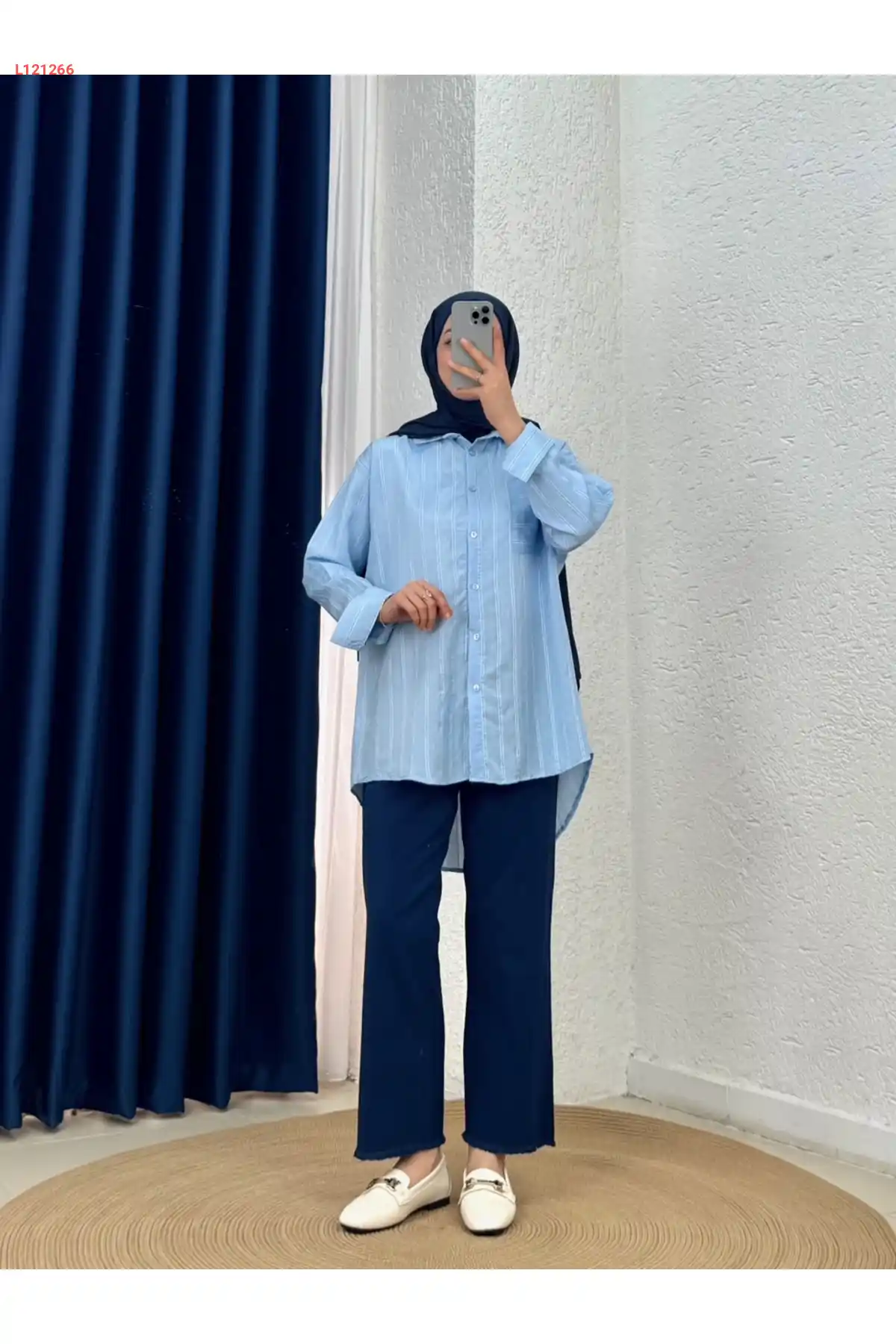 قميص يانكي هلا المخطط بجيب واحد - أزرق