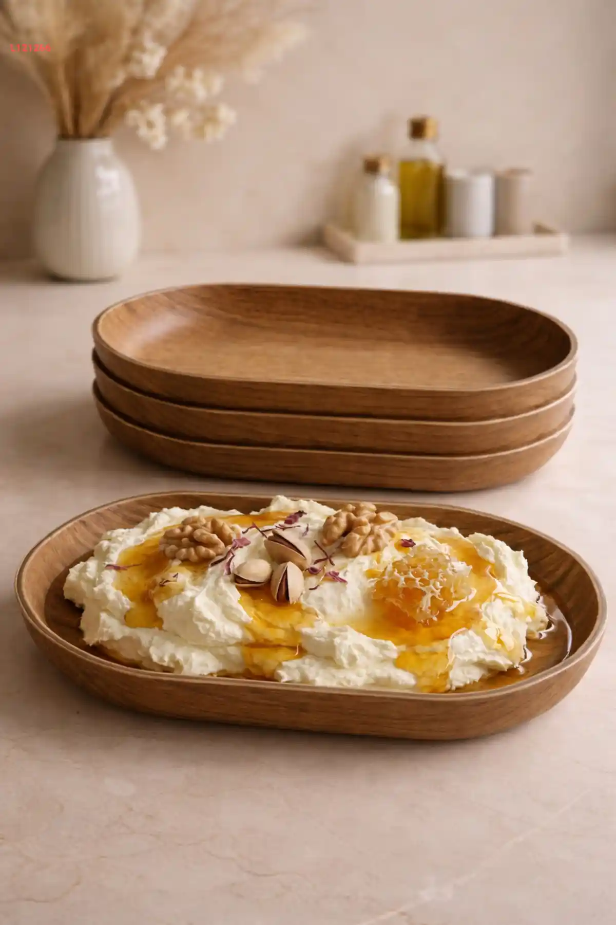 طقم صحون إفطار oval 14 سم من خشب الأكاسيا - 4 قطع