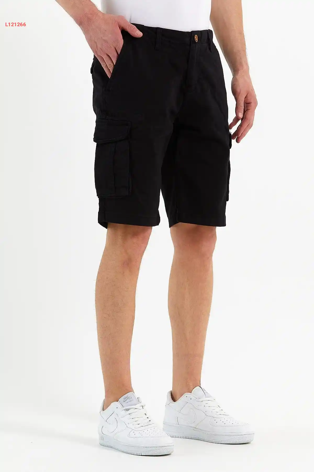 شورت بربودا كارجو قصير قطن للرجال مع جيوب متعددة - لون أسود