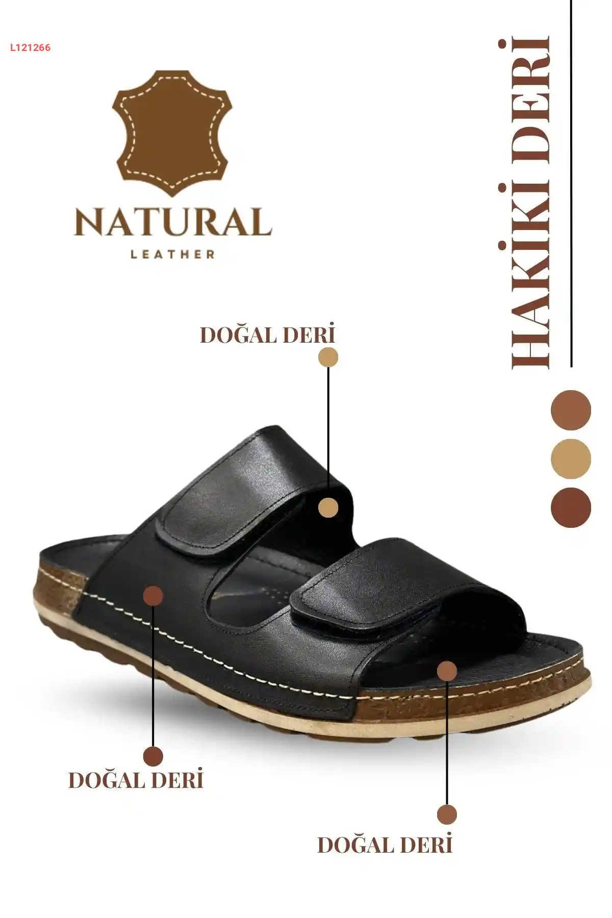 صندل رجالي جلد طبيعي بخاصية تقوية القدم برباط مزدوج - مريح وعصري - لون أسود