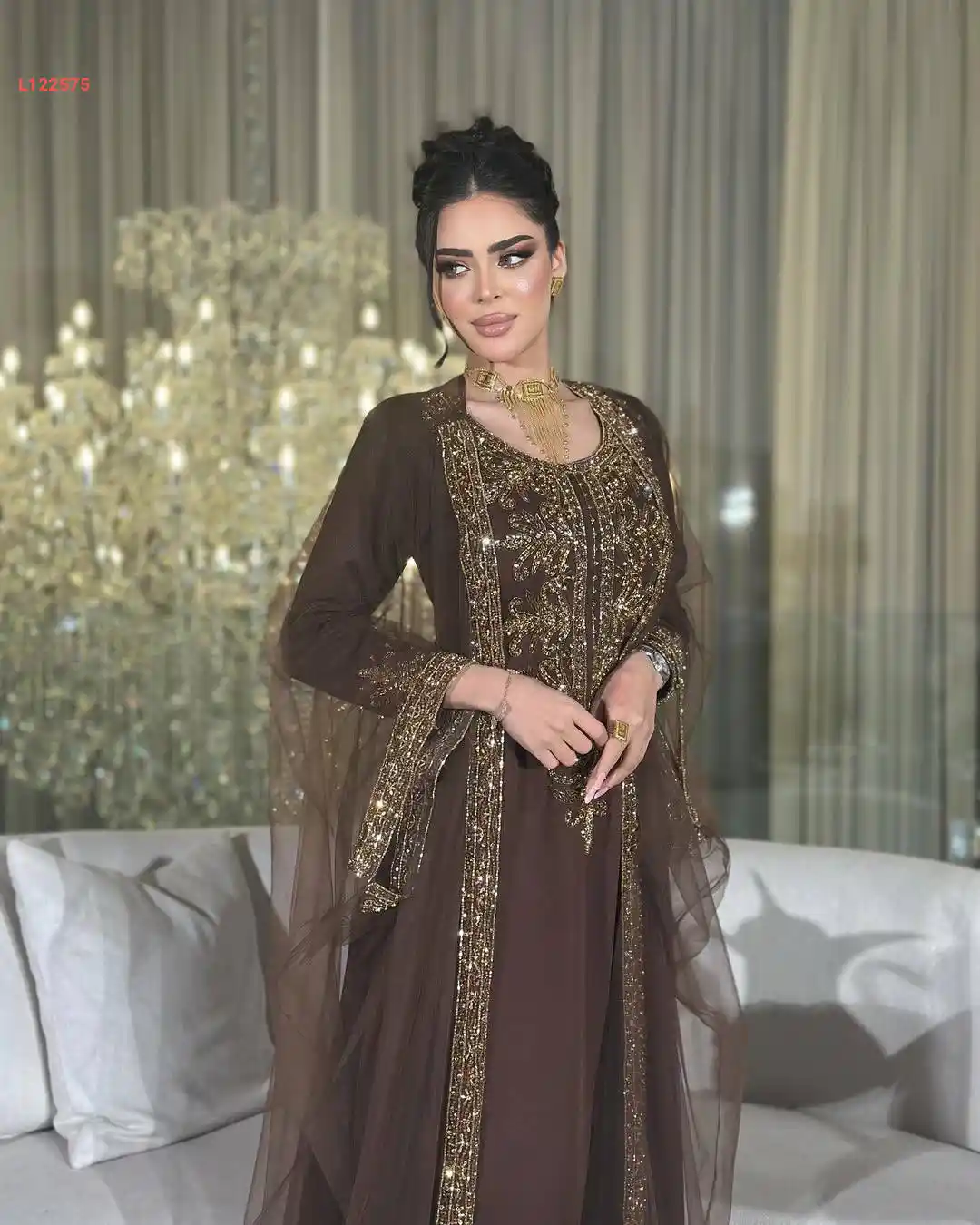 طقم قطعتين ملكي تطريز وشك يدوي