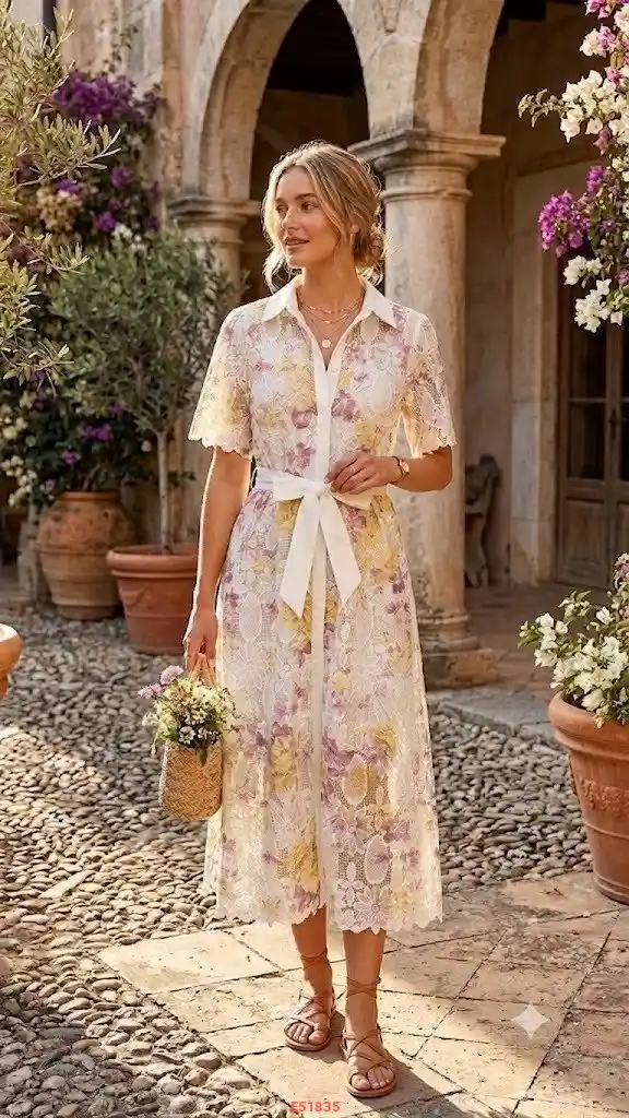 فستان صيفي مطرز مع زنار